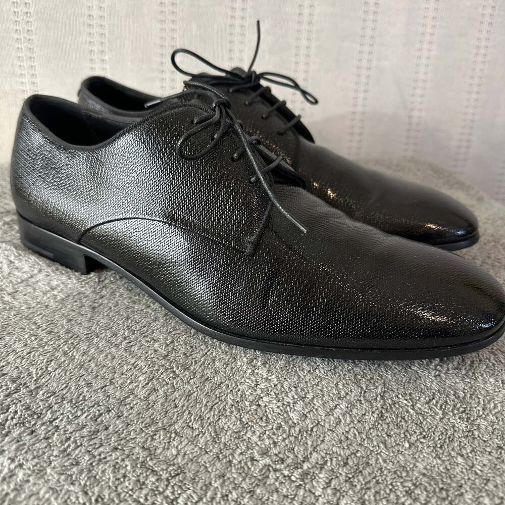 GIORGIO ARMANI Size 8 Black Solid Leather Lace Up Shoes